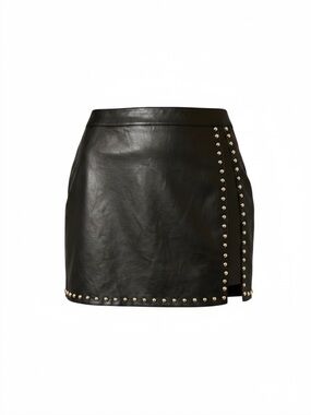chic Black Faux Leather Mini Skirt with Gold Studs